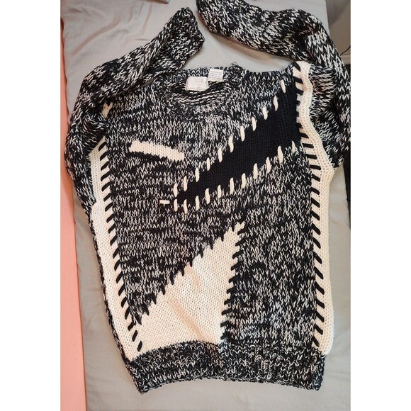 Men's Daniel Kimsy Open Stitch Pullover Crewneck Sweater Black White Medium - Picture 4 of 6